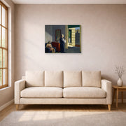 Unframed poster print of Edward Hopper's 'Hotel by a Railroad' displayed on a wall in a living room (image 1 of 2)