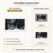 Edward Hopper - Hotel Lobby canvas print size comparison and framing display infographic