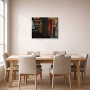 Gallery-wrapped canvas print of Edward Hopper's 'New York Movie' displayed on a wall in a dining room