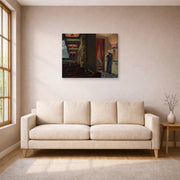 Gallery-wrapped canvas print of Edward Hopper's 'New York Movie' displayed on a wall in a living room (image 1 of 2)