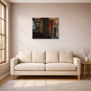Unframed poster print of Edward Hopper's 'New York Movie' displayed on a wall in a living room (image 1 of 2)
