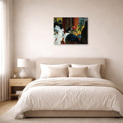 Gallery-wrapped canvas print of Edward Hopper's 'New York Restaurant' displayed on a wall in a bedroom
