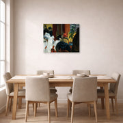 Gallery-wrapped canvas print of Edward Hopper's 'New York Restaurant' displayed on a wall in a dining room