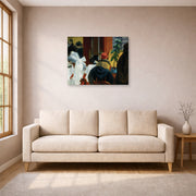 Gallery-wrapped canvas print of Edward Hopper's 'New York Restaurant' displayed on a wall in a living room (image 1 of 2)
