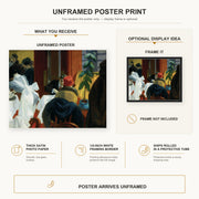 Edward Hopper - New York Restaurant poster print size comparison and framing display infographic