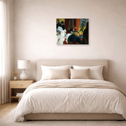 Unframed poster print of Edward Hopper's 'New York Restaurant' displayed on a wall in a bedroom