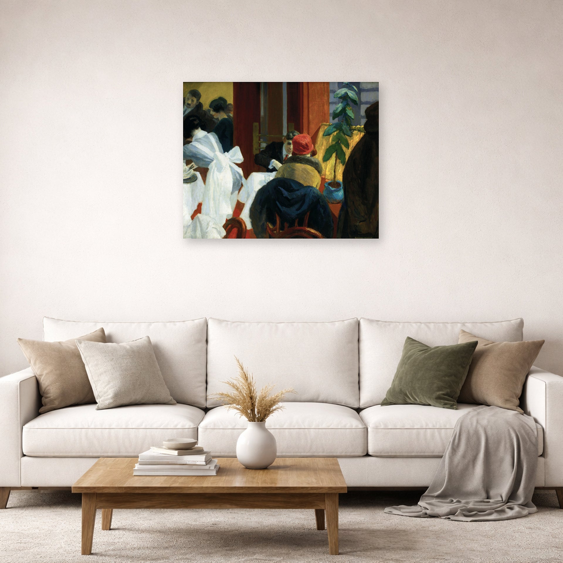 Unframed poster print of Edward Hopper's 'New York Restaurant' displayed on a wall in a living room (image 2 of 2)