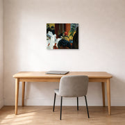 Unframed poster print of Edward Hopper's 'New York Restaurant' displayed on a wall in an office
