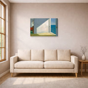 Gallery-wrapped canvas print of Edward Hopper's 'Rooms By The Sea' displayed on a wall in a living room (image 1 of 2)