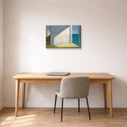 Gallery-wrapped canvas print of Edward Hopper's 'Rooms By The Sea' displayed on a wall in an office