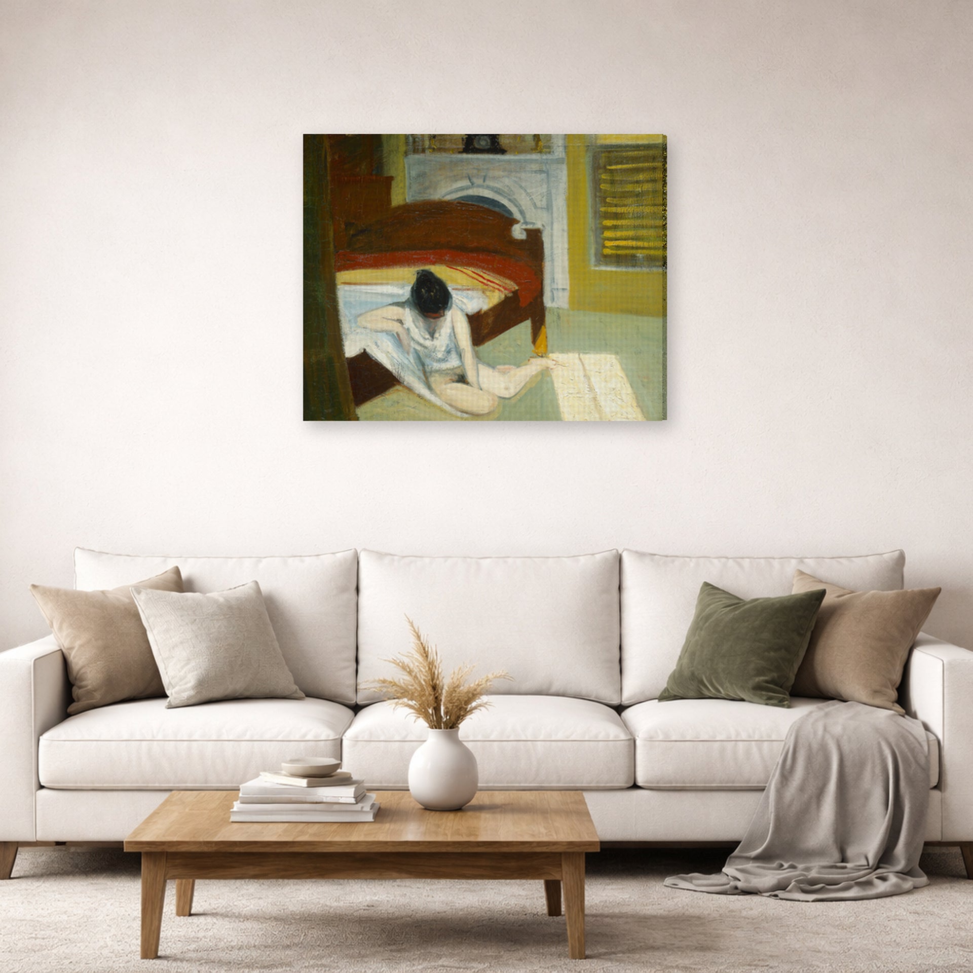 Gallery-wrapped canvas print of Edward Hopper's 'Summer Interior' displayed on a wall in a living room (image 2 of 2)