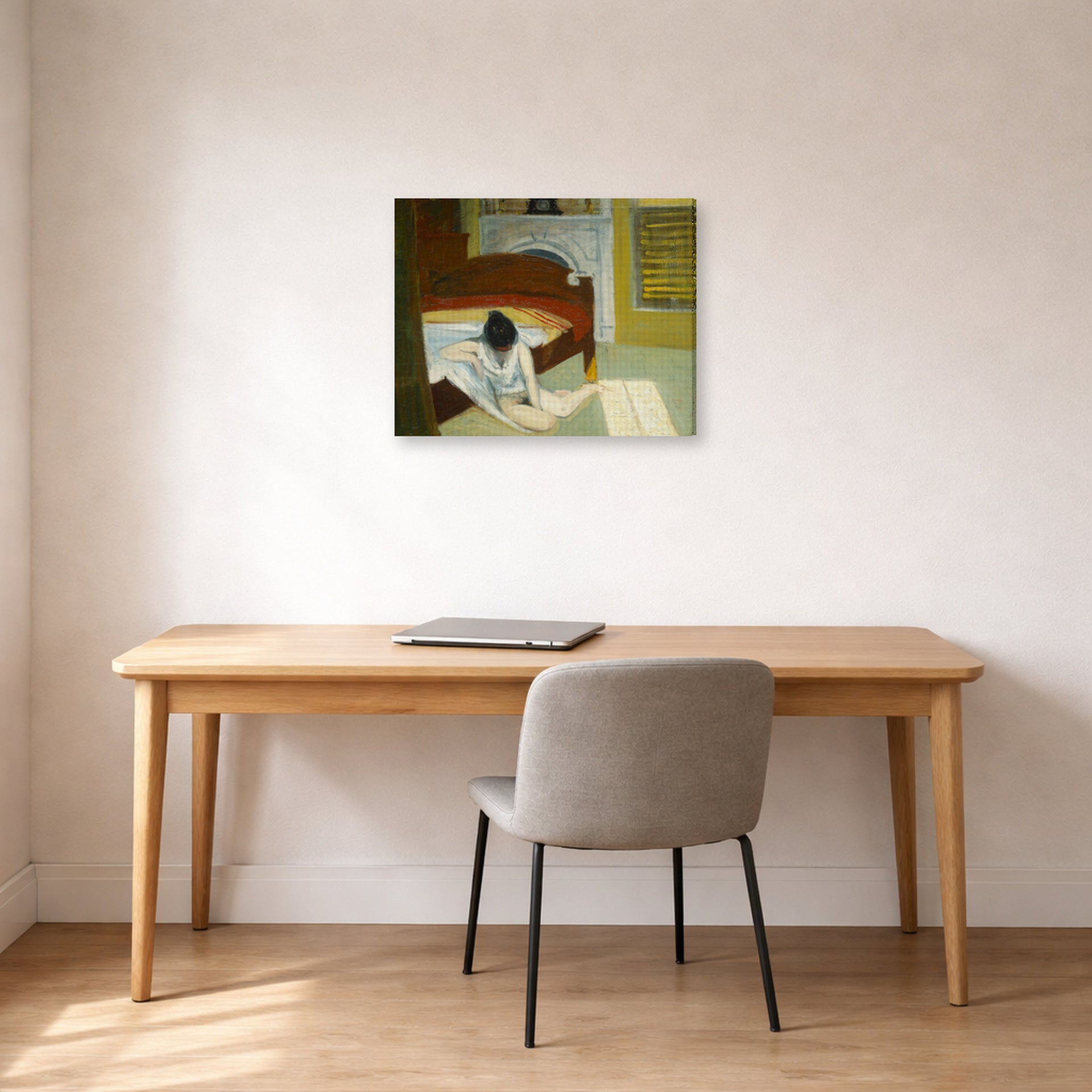 Gallery-wrapped canvas print of Edward Hopper's 'Summer Interior' displayed on a wall in an office