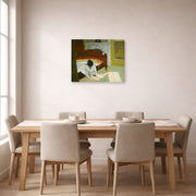 Unframed poster print of Edward Hopper's 'Summer Interior' displayed on a wall in a dining room