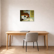 Unframed poster print of Edward Hopper's 'Summer Interior' displayed on a wall in an office