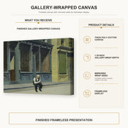 Edward Hopper - Sunday gallery wrap canvas construction and hanging details infographic