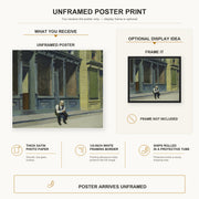 Edward Hopper - Sunday poster print size comparison and framing display infographic