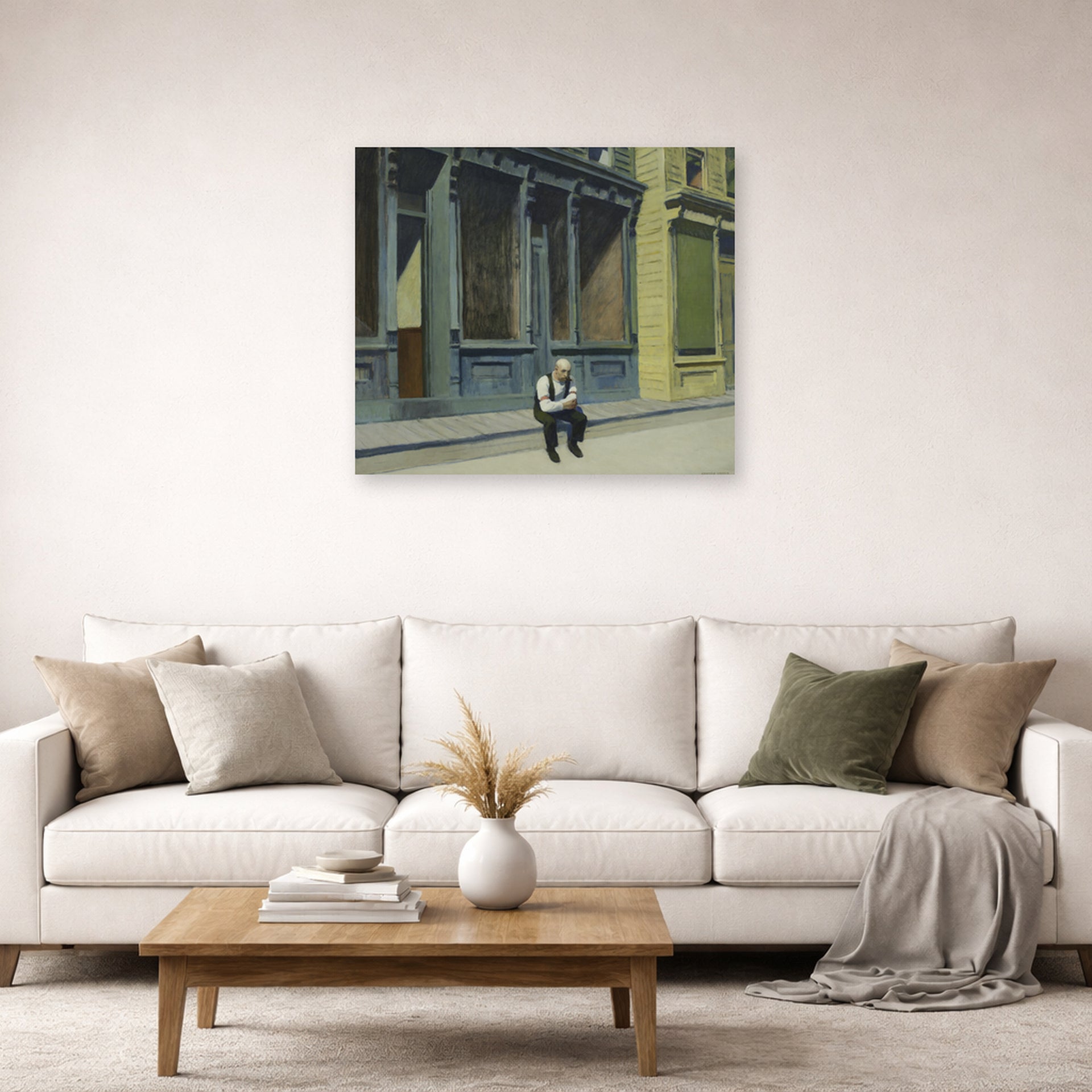 Unframed poster print of Edward Hopper's 'Sunday' displayed on a wall in a living room (image 2 of 2)