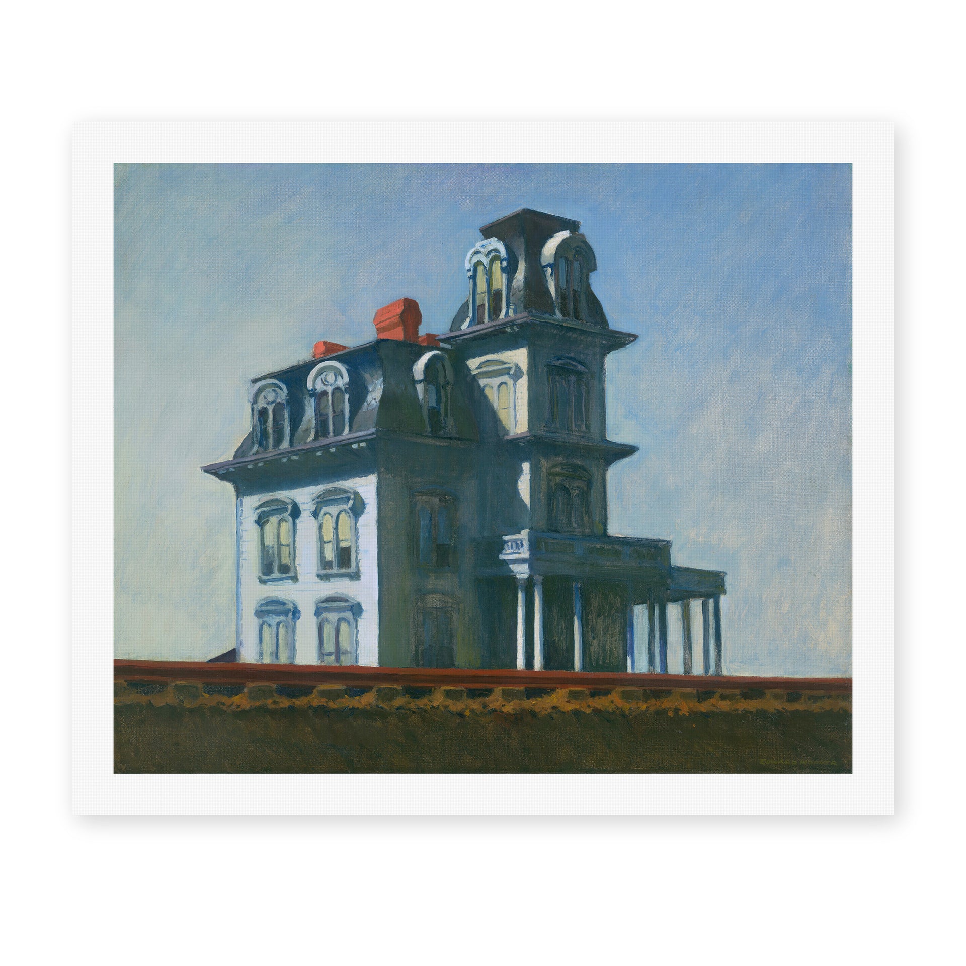 Edward Hopper's 'The House by the Railroad' painting reproduced as a rolled canvas print