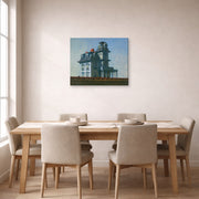 Gallery-wrapped canvas print of Edward Hopper's 'The House by the Railroad' displayed on a wall in a dining room