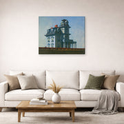 Gallery-wrapped canvas print of Edward Hopper's 'The House by the Railroad' displayed on a wall in a living room (image 2 of 2)