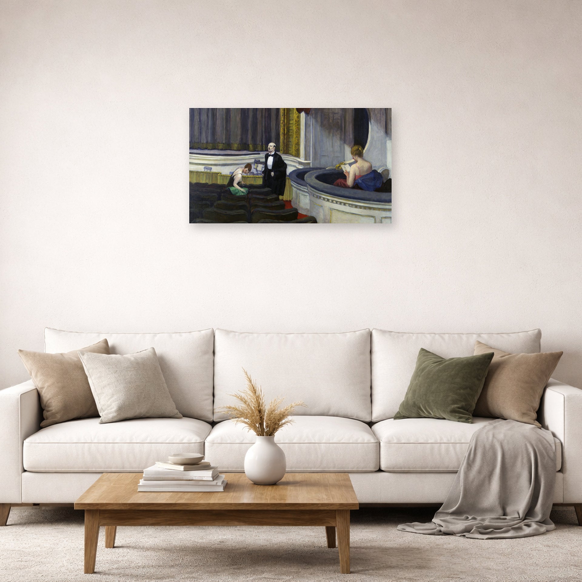 Unframed poster print of Edward Hopper's 'Two on the Aisle' displayed on a wall in a living room (image 2 of 2)
