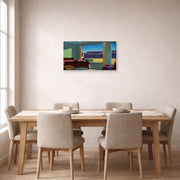 Gallery-wrapped canvas print of Edward Hopper's 'Western Motel' displayed on a wall in a dining room