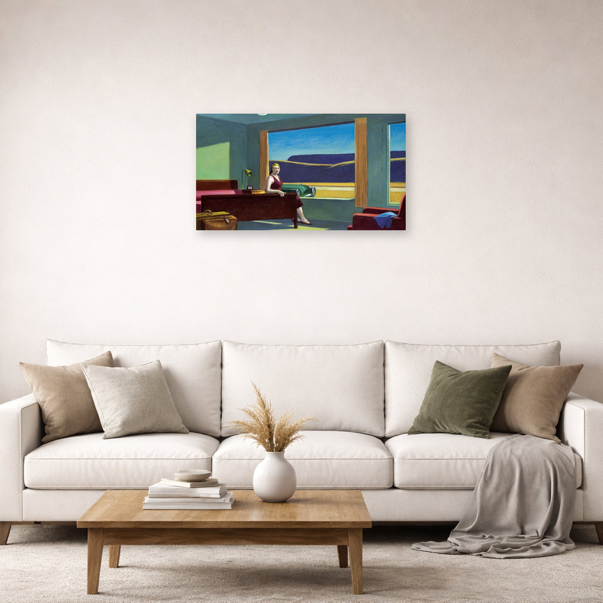 Unframed poster print of Edward Hopper's 'Western Motel' displayed on a wall in a living room (image 2 of 2)