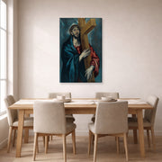 Gallery-wrapped canvas print of El Greco's Christ Carrying The Cross displayed on a wall in a dining room