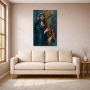 Gallery-wrapped canvas print of El Greco's Christ Carrying The Cross displayed on a wall in a living room