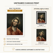 El Greco - Christ in Prayer canvas print size comparison and framing display infographic