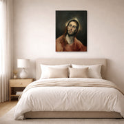 Gallery-wrapped canvas print of El Greco's Christ in Prayer displayed on a wall in a bedroom