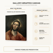 El Greco - Christ in Prayer gallery wrap canvas construction and hanging details infographic