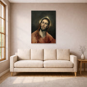 Unframed poster print of El Greco's Christ in Prayer displayed on a wall in a living room