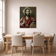 Gallery-wrapped canvas print of El Greco's El Salvador displayed on a wall in a dining room