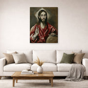 Gallery-wrapped canvas print of El Greco's El Salvador displayed on a wall in a living room