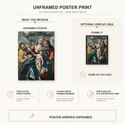 El Greco - Holy Family poster print size comparison and framing display infographic