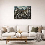 Gallery-wrapped canvas print of El Greco's Laocoon displayed on a wall in a living room