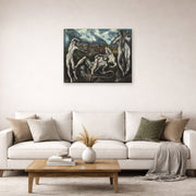 Unframed poster print of El Greco's Laocoon displayed on a wall in a living room
