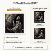 El Greco - Saint Francis Receiving the Stigmata canvas print size comparison and framing display infographic