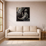 Unframed poster print of El Greco's Saint Francis Receiving the Stigmata displayed on a wall in a living room