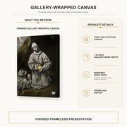 El Greco - Saint Francis and Brother Leo Meditating on Death gallery wrap canvas construction and hanging details infographic