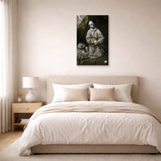Unframed poster print of El Greco's Saint Francis and Brother Leo Meditating on Death displayed on a wall in a bedroom