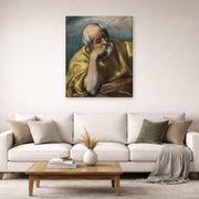Gallery-wrapped canvas print of El Greco's Saint Joseph displayed on a wall in a living room