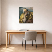 Unframed poster print of El Greco's Saint Joseph displayed on a wall in an office