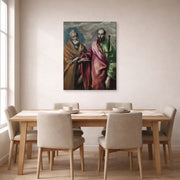 Gallery-wrapped canvas print of El Greco's Saint Peter and Saint Paul displayed on a wall in a dining room