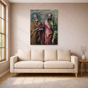Gallery-wrapped canvas print of El Greco's Saint Peter and Saint Paul displayed on a wall in a living room