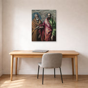 Gallery-wrapped canvas print of El Greco's Saint Peter and Saint Paul displayed on a wall in an office