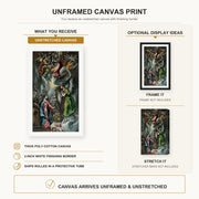 El Greco - The Annunciation (Anunciación) canvas print size comparison and framing display infographic