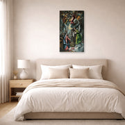 Gallery-wrapped canvas print of El Greco's The Annunciation (Anunciación) displayed on a wall in a bedroom