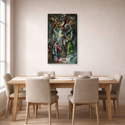 Gallery-wrapped canvas print of El Greco's The Annunciation (Anunciación) displayed on a wall in a dining room